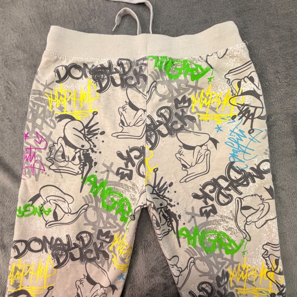 Disney Donald Duck Graffiti Joggers Grey Neon Graphic Sweatpants Womens Small - Picture 4 of 9
